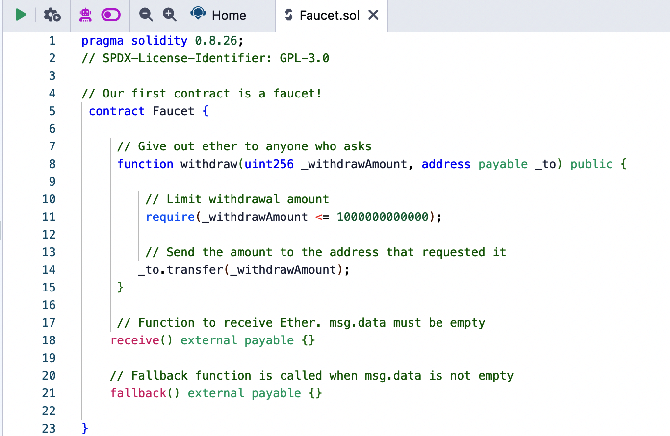 Copying the Faucet example code into the new contract