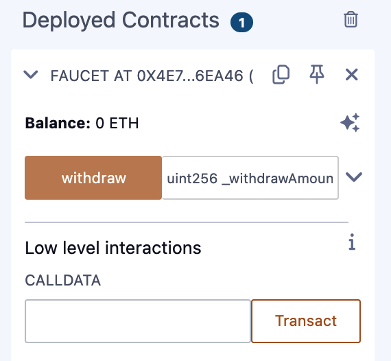 The withdraw function of Faucet.sol in Remix